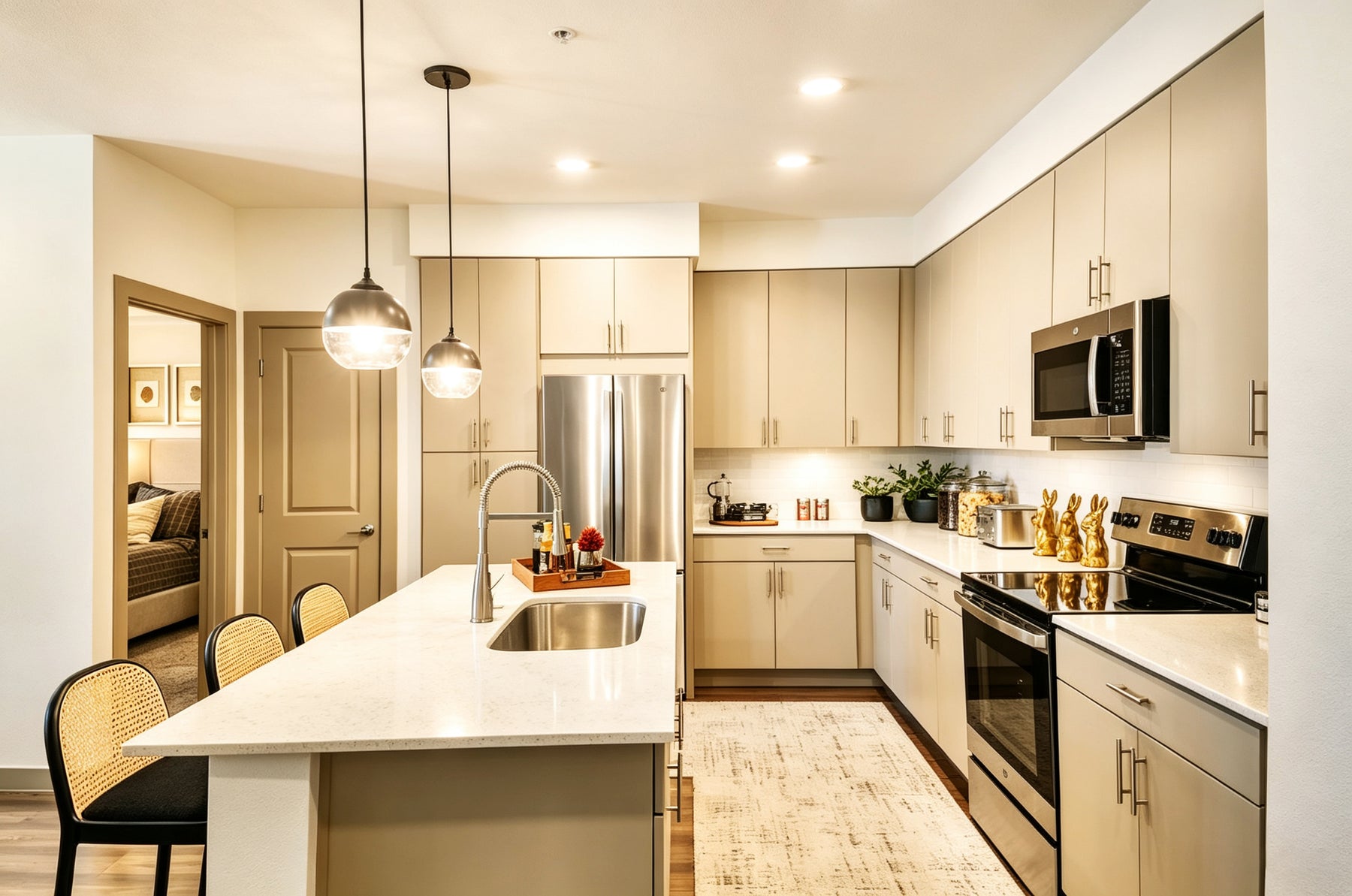 Designed residential kitchen with coordinated cabinet finishes