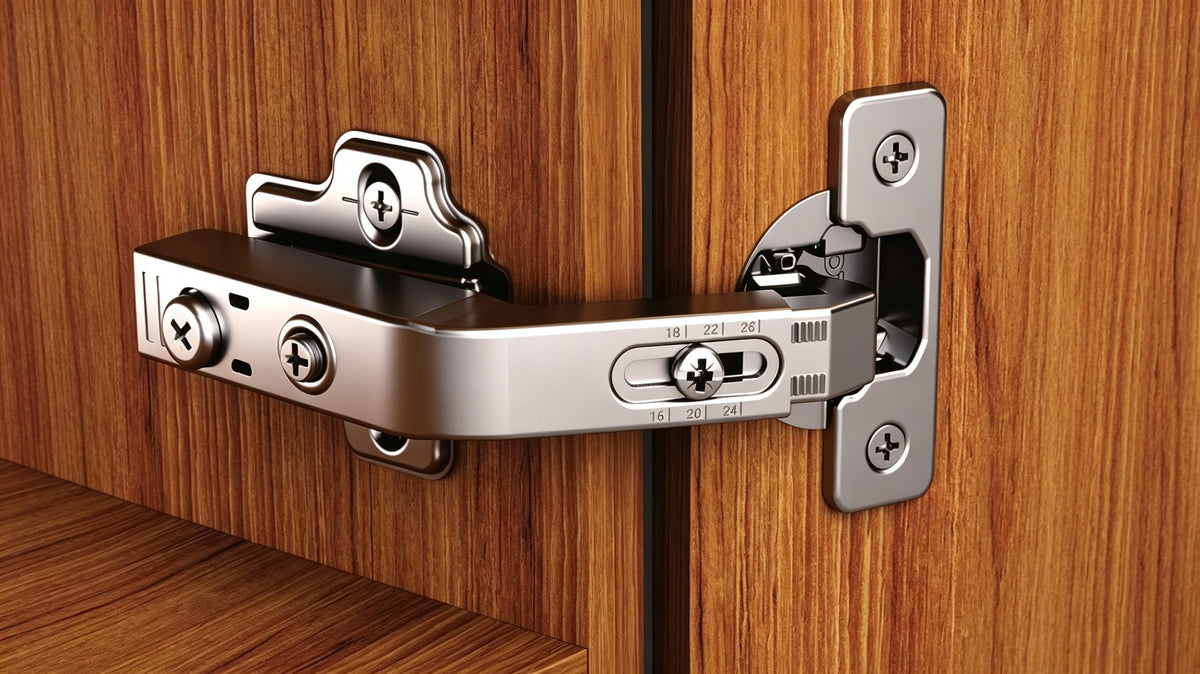 HONSOAR compact-angle soft-close cabinet hinge installed on a wood cabinet