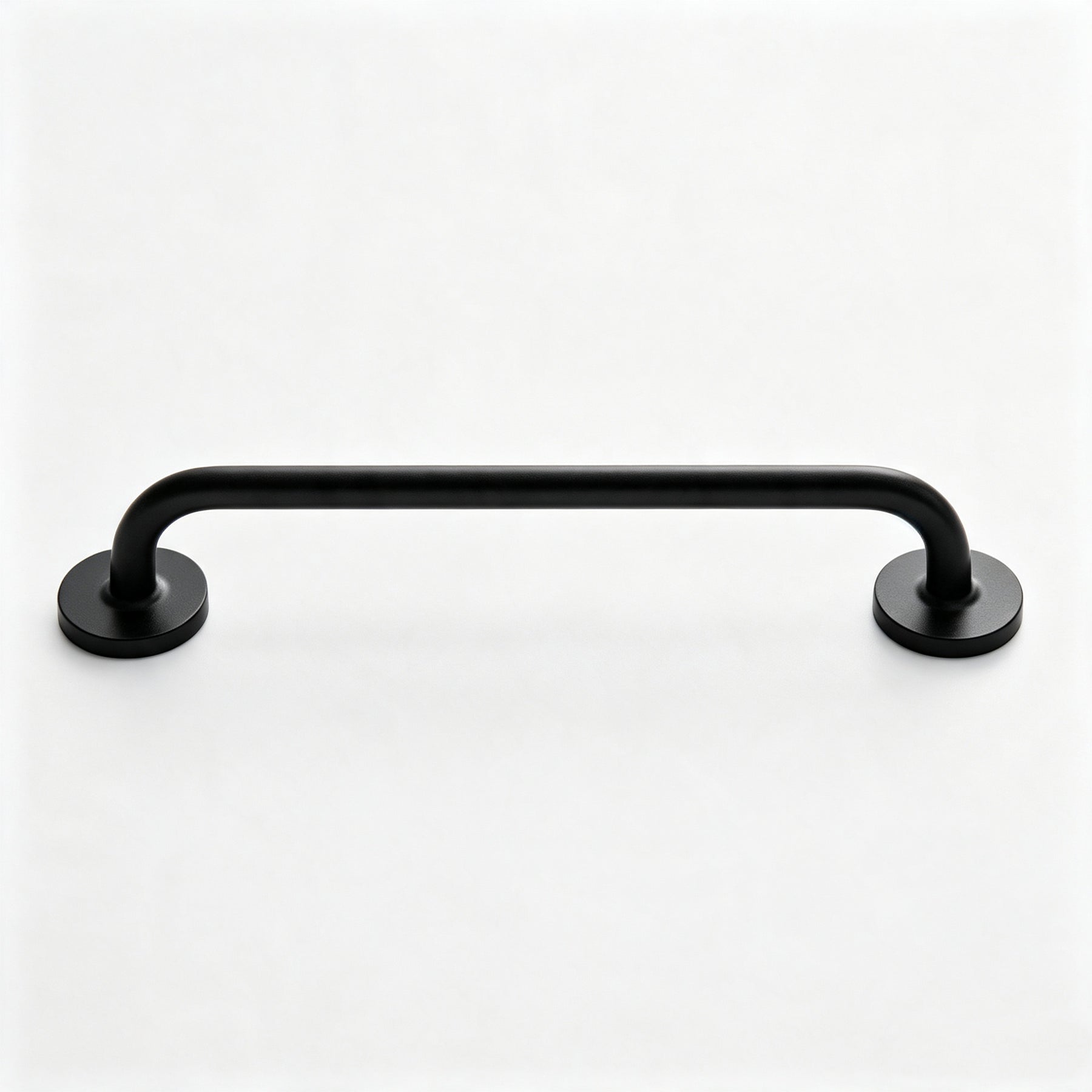 Black rounded bar cabinet pull on a white background