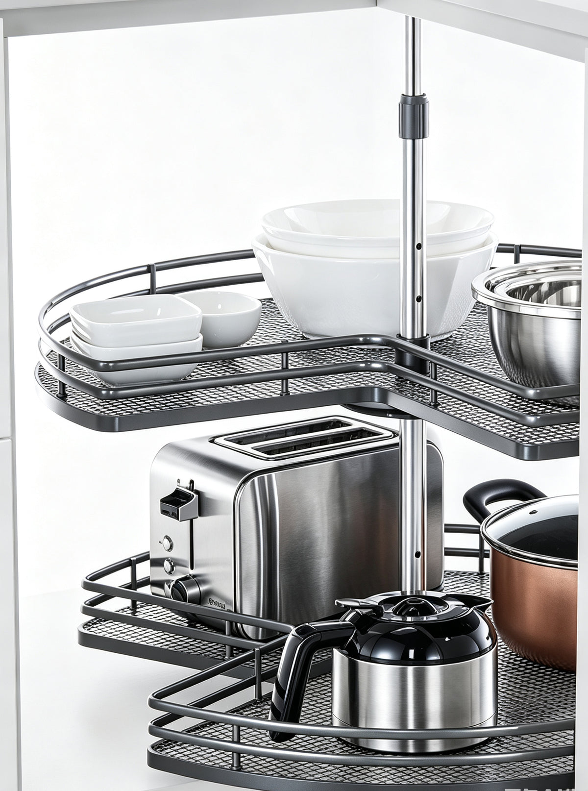 HONSOAR dark wire two-tier Lazy Susan corner cabinet system