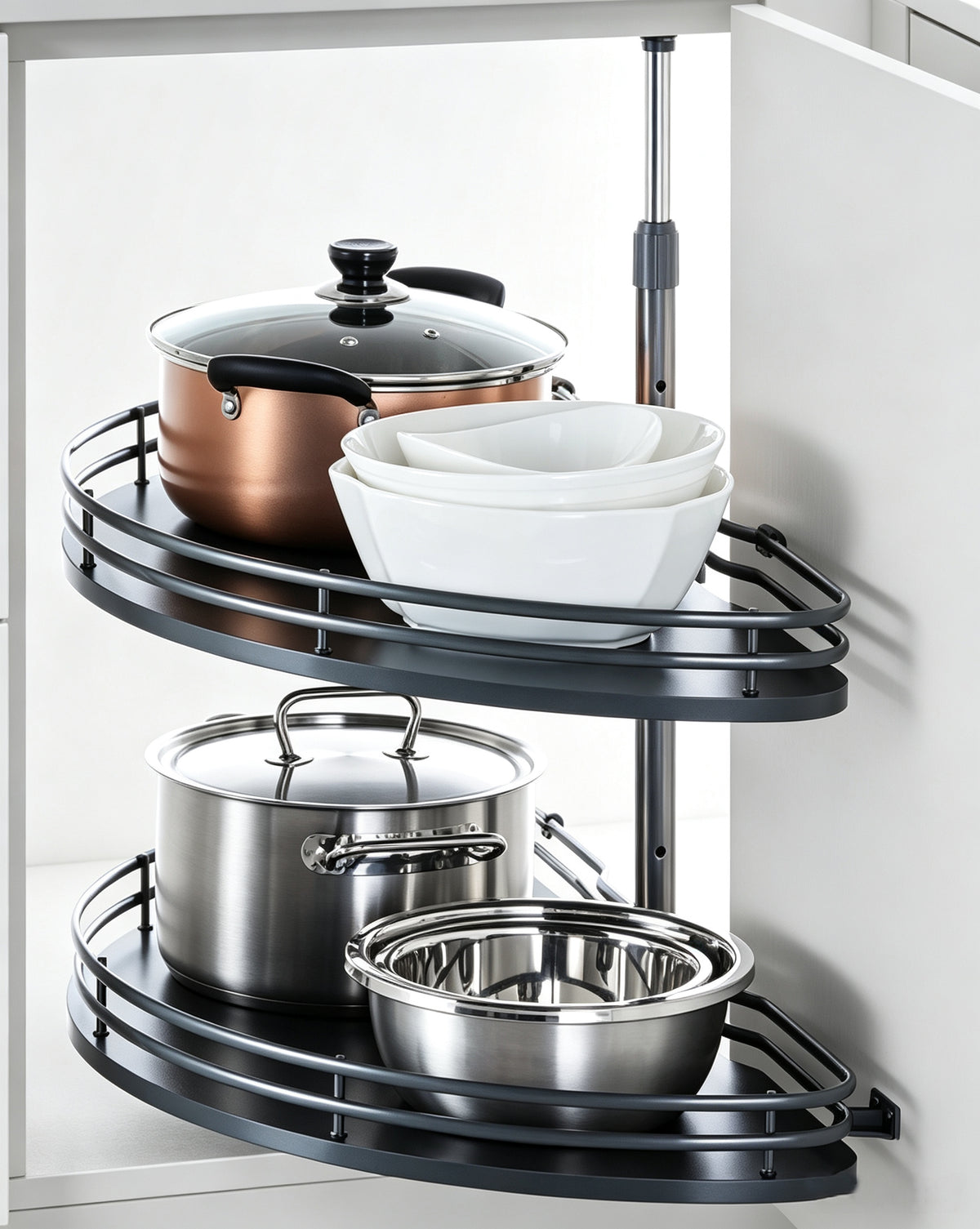 HONSOAR dark grey two-tier kidney-shaped Lazy Susan system