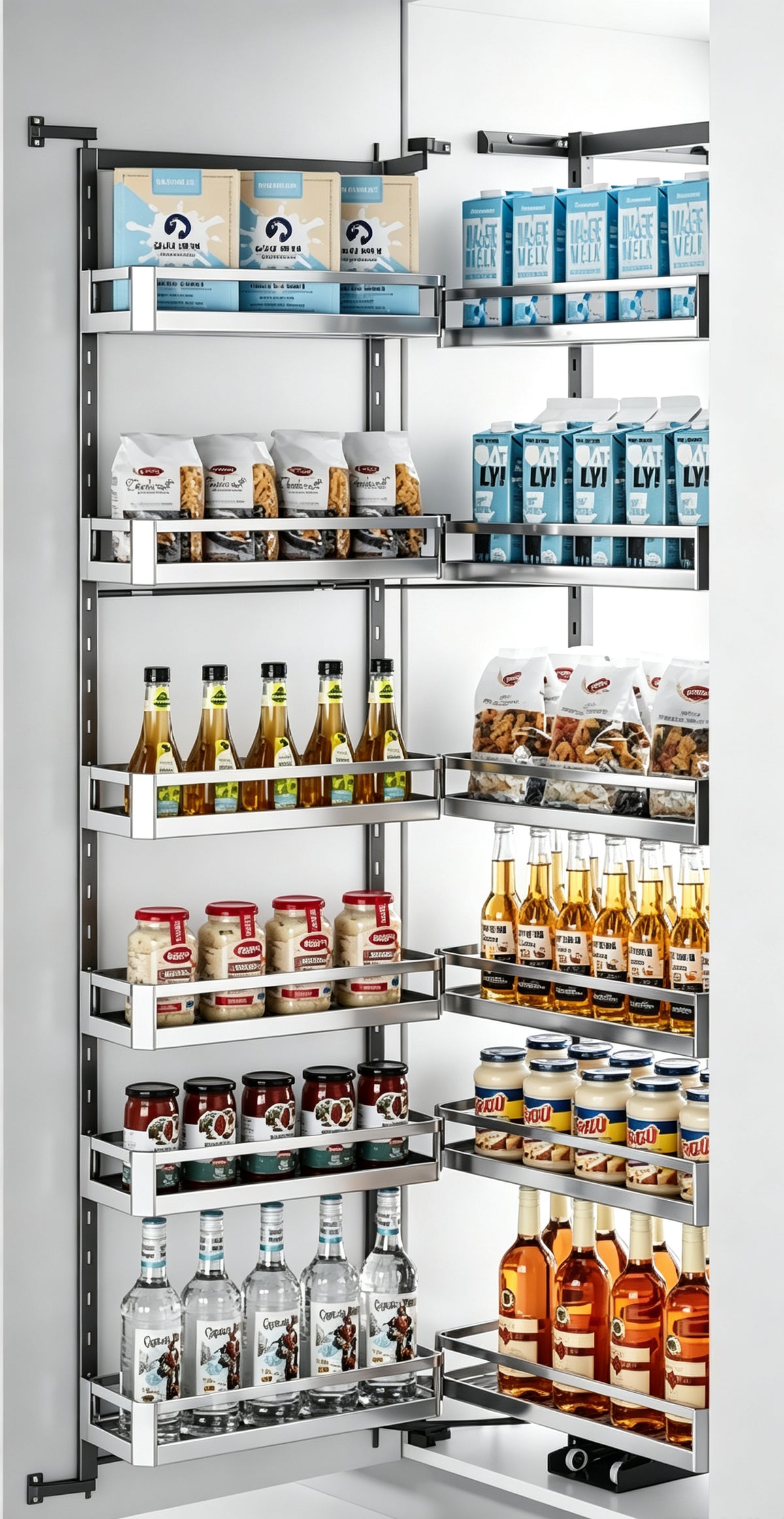 HONSOAR full-height pantry pull-out system with multiple shelves