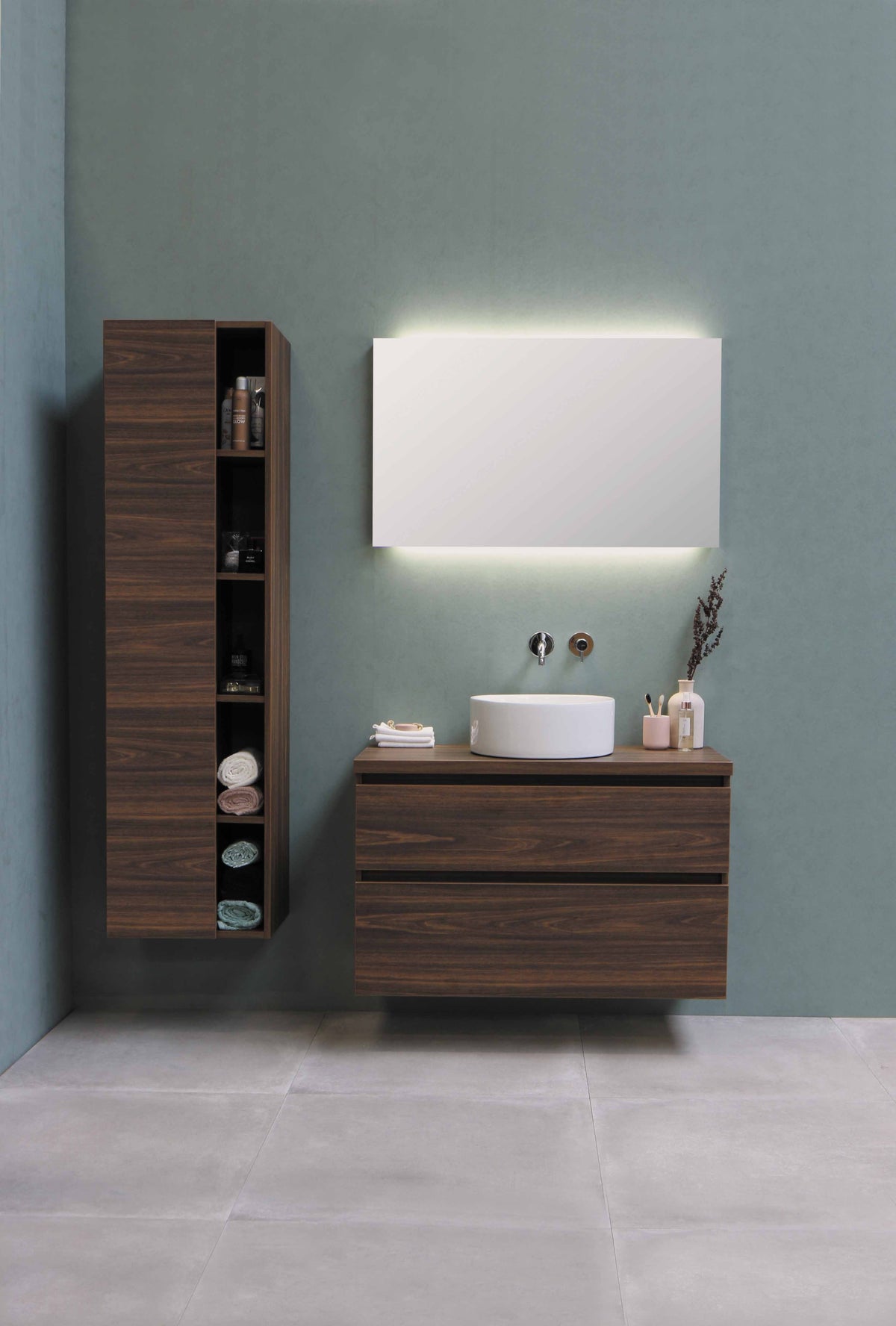 Contemporary vanity cabinet in a residential bathroom