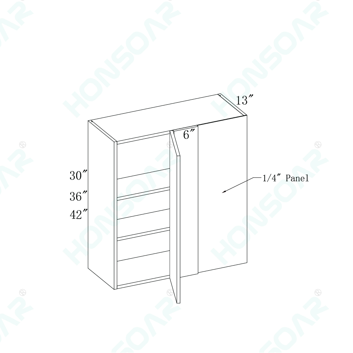 WBC2442: Wall Blind Corner Plywood Box with 3 shelves, 13